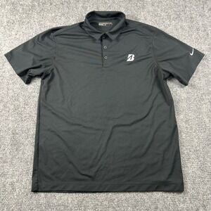 Nike Golf Polo Shirt Mens L Black Bridgestone Logo Short Sleeve Performance Tee